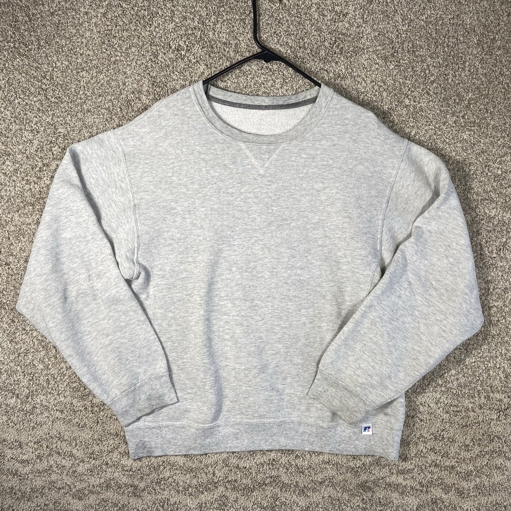 Russell Athletic Blank Crewneck Sweatshirt Gray Mens Large Vintage 90s Pullover